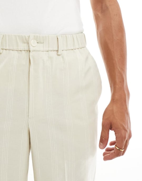 ASOS DESIGN smart linneblandning vida ben joggers i neutral rand - Image 3