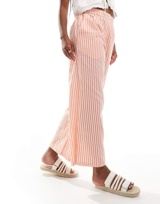ASOS DESIGN cropped byxor med resårmidja i orange rand - Image 2