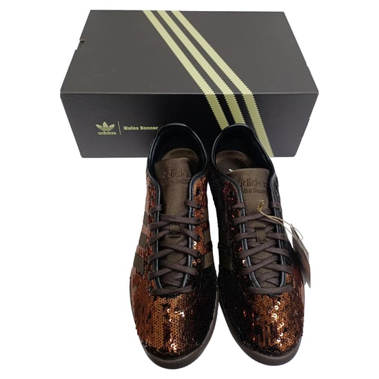 Adidas x Wales Bonner Karintha sneakers met pailletten in bruin satijn. - Image 5