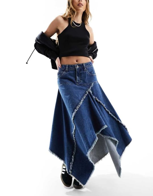 Cotton On näsdukssöm denimkjol i tvättad blå - Image 1