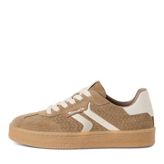 Tamaris Vrouwen Taupe Leren Sneakers met Witte Strepen - Image 1