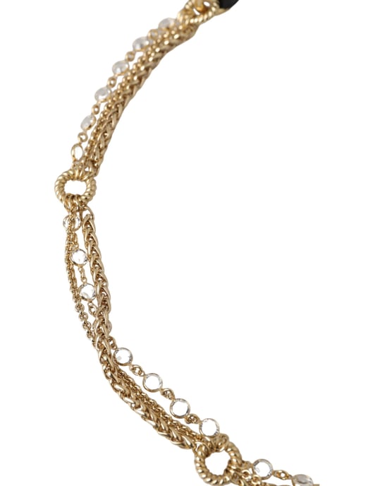 Dolce & Gabbana Zwarte Leren Gouden Ketting Kristallen Taille Damesriem - Image 3