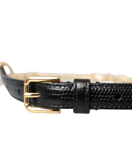 Dolce & Gabbana Zwarte Leren Gouden Ketting Kristallen Taille Damesriem - Image 5