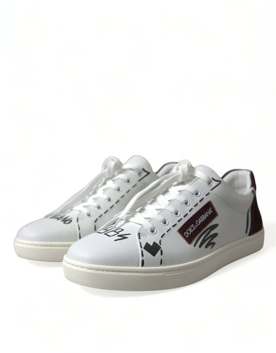 Dolce & Gabbana Witte Bordeaux Leren Logo Lage Sneakers Schoenen - Image 3