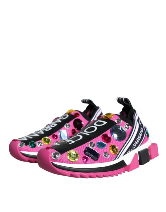 Dolce & Gabbana Roze Sorrento Kristallen Lage Sneakers Schoenen - Image 3