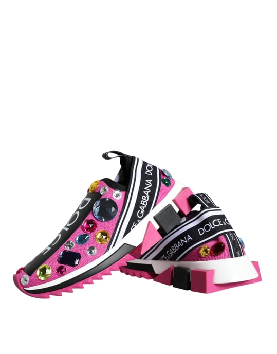 Dolce & Gabbana Roze Sorrento Kristallen Lage Sneakers Schoenen - Image 5