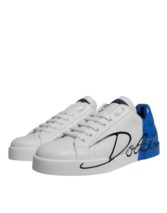 Dolce & Gabbana Witte Blauwe Leren Logo Lage Sneakers Schoenen - Image 3