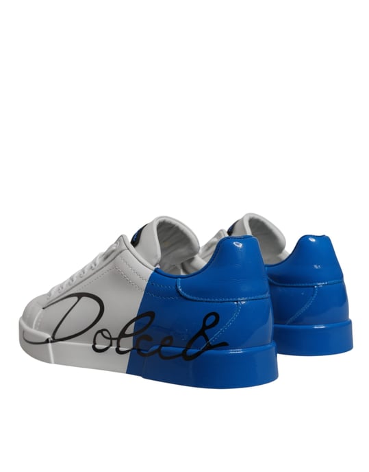 Dolce & Gabbana Witte Blauwe Leren Logo Lage Sneakers Schoenen - Image 4