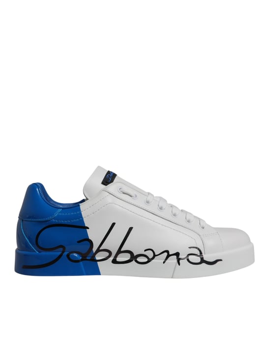 Dolce & Gabbana Witte Blauwe Leren Logo Lage Sneakers Schoenen - Image 6