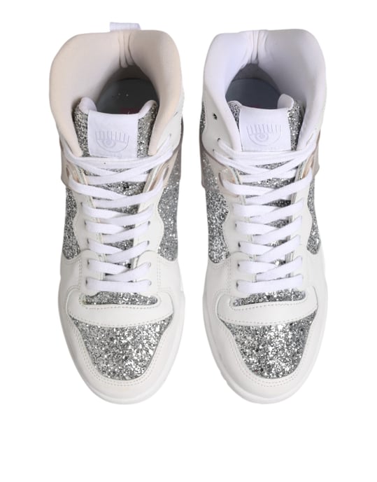 Chiara Ferragni Witte Zilveren Hoge Sneakers voor Dames - Image 3