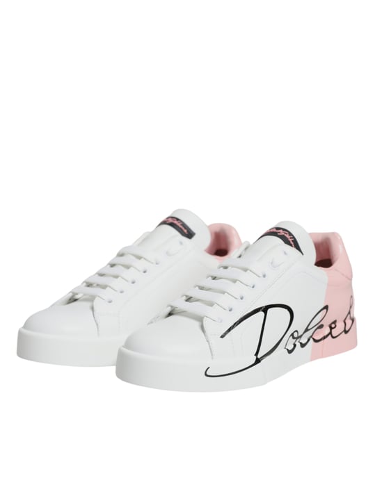 Dolce & Gabbana Witte Roze Portofino Lage Sneakers Schoenen - Image 4