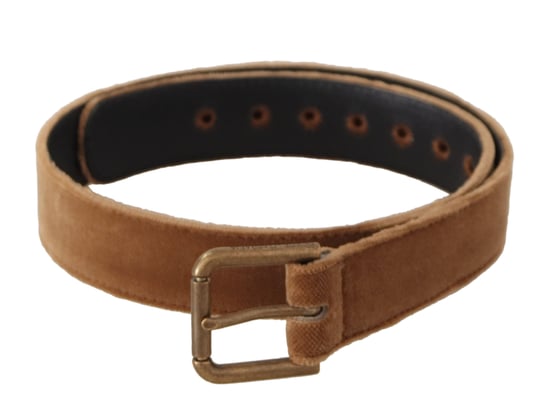 Dolce & Gabbana Bruin Fluwelen Bronzen Vintage Logo Metalen Gesp Riem - Image 1