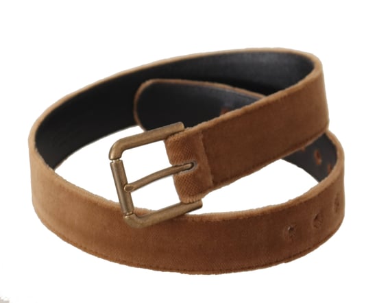 Dolce & Gabbana Bruin Fluwelen Bronzen Vintage Logo Metalen Gesp Riem - Image 4