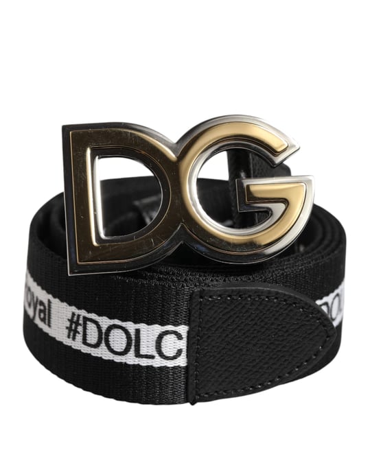 Dolce & Gabbana Zwarte Katoenen Metalen DG Logo Gouden Gesp Riem - Image 1