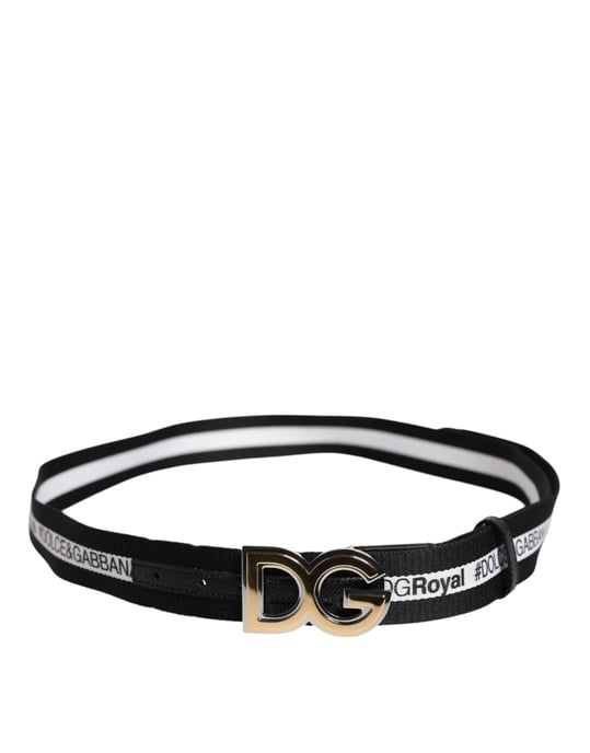 Dolce & Gabbana Zwarte Katoenen Metalen DG Logo Gouden Gesp Riem - Image 3