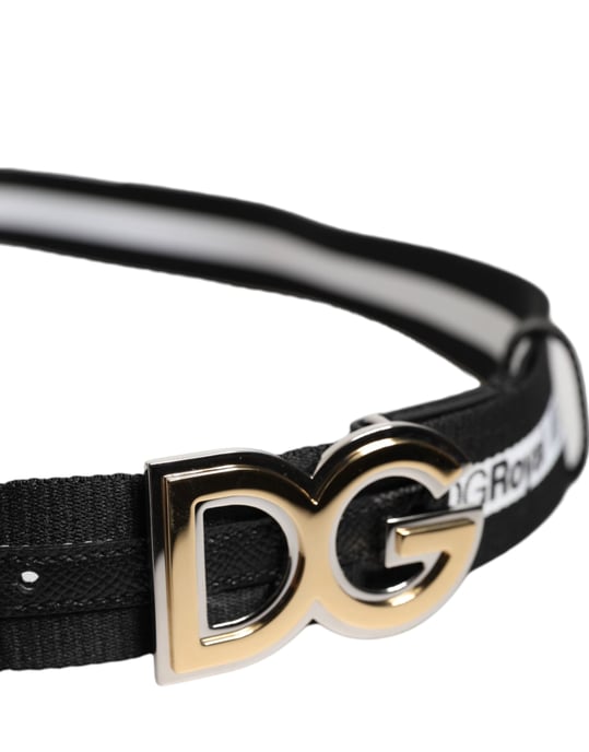 Dolce & Gabbana Zwarte Katoenen Metalen DG Logo Gouden Gesp Riem - Image 4