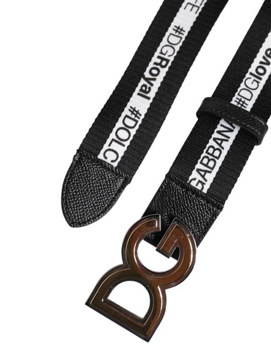 Dolce & Gabbana Zwarte Katoenen Metalen DG Logo Gouden Gesp Riem - Image 6