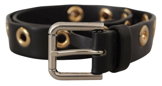 Dolce & Gabbana Zwarte Leren Ooglet Metalen Gesp in Zilver Tint Riem - Image 1