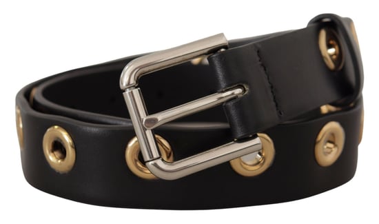 Dolce & Gabbana Zwarte Leren Ooglet Metalen Gesp in Zilver Tint Riem - Image 2