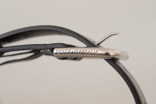 Dolce & Gabbana Zwarte Leren Ooglet Metalen Gesp in Zilver Tint Riem - Image 5