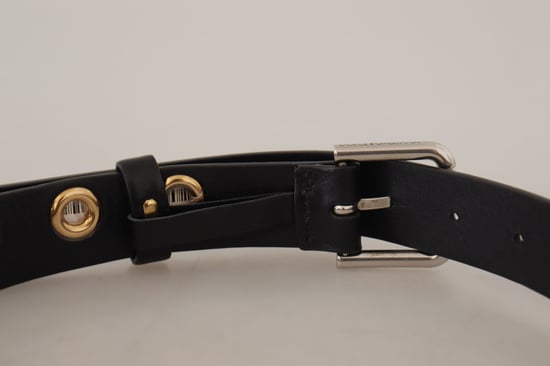 Dolce & Gabbana Zwarte Leren Ooglet Metalen Gesp in Zilver Tint Riem - Image 6