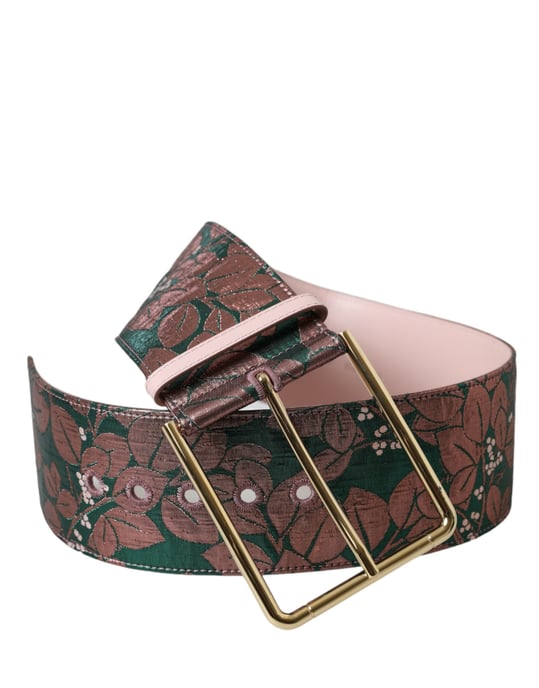 Dolce & Gabbana Multicolor Bloem Jacquard Lurex Gouden Gesp Riem - Image 1