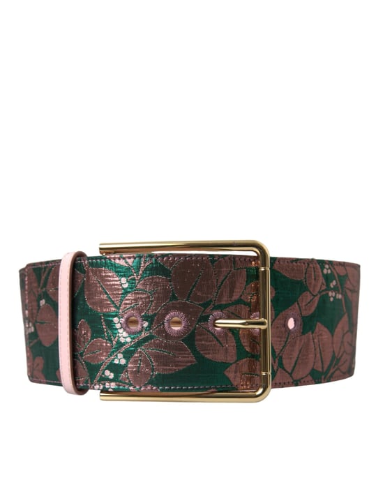 Dolce & Gabbana Multicolor Bloem Jacquard Lurex Gouden Gesp Riem - Image 2