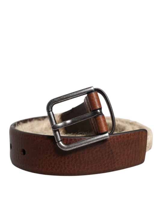 Dolce & Gabbana Bruin Jute Leer Gevlochten Metalen Gesp Riem - Image 1