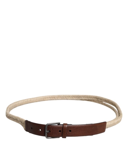 Dolce & Gabbana Bruin Jute Leer Gevlochten Metalen Gesp Riem - Image 3