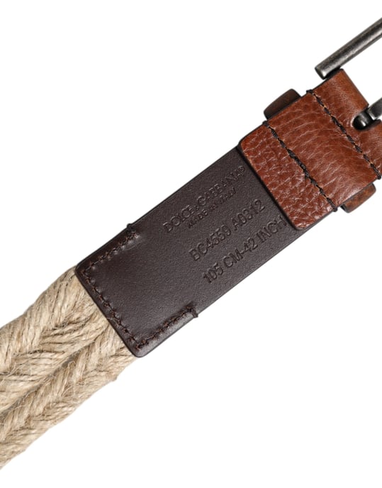 Dolce & Gabbana Bruin Jute Leer Gevlochten Metalen Gesp Riem - Image 5