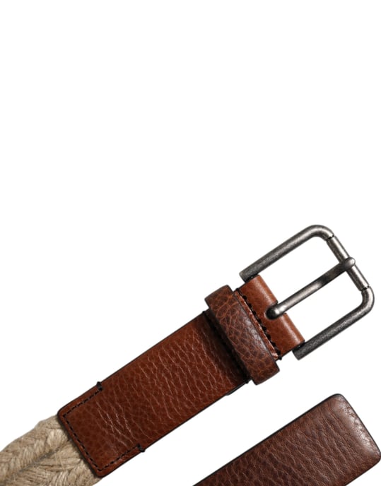 Dolce & Gabbana Bruin Jute Leer Gevlochten Metalen Gesp Riem - Image 6