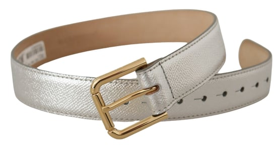 Dolce & Gabbana Zilveren Leer Gouden Logo Metaal Taillegesp Riem - Image 2