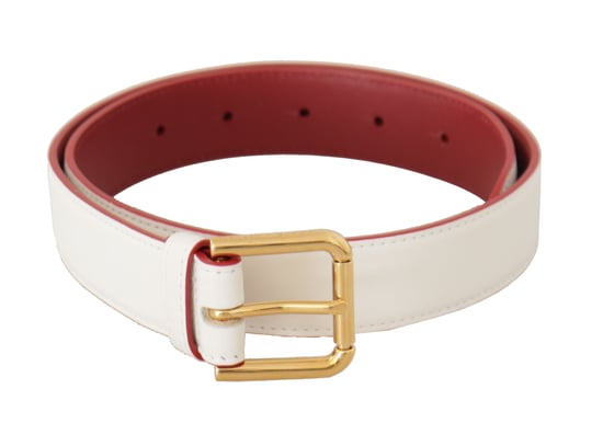 Dolce & Gabbana Witte Kalfsleren Twee-Kleurige Gouden Metalen Gesp Riem - Image 1