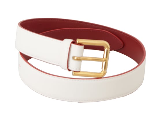 Dolce & Gabbana Witte Kalfsleren Twee-Kleurige Gouden Metalen Gesp Riem - Image 2