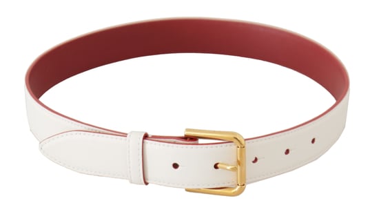 Dolce & Gabbana Witte Kalfsleren Twee-Kleurige Gouden Metalen Gesp Riem - Image 3
