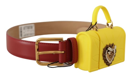 Dolce & Gabbana Rode Leren Gele DEVOTIE Hart Tas Gesp Riem - Image 1