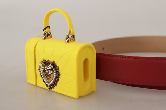 Dolce & Gabbana Rode Leren Gele DEVOTIE Hart Tas Gesp Riem - Image 2