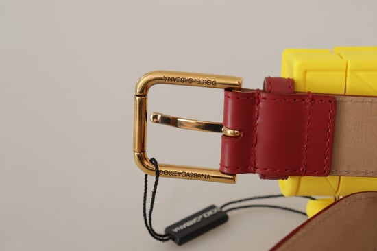 Dolce & Gabbana Rode Leren Gele DEVOTIE Hart Tas Gesp Riem - Image 3