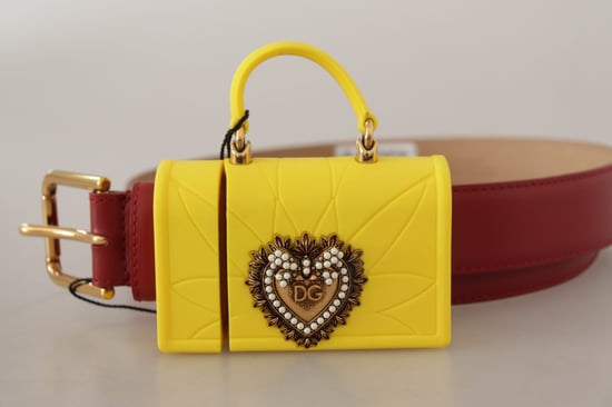 Dolce & Gabbana Rode Leren Gele DEVOTIE Hart Tas Gesp Riem - Image 5