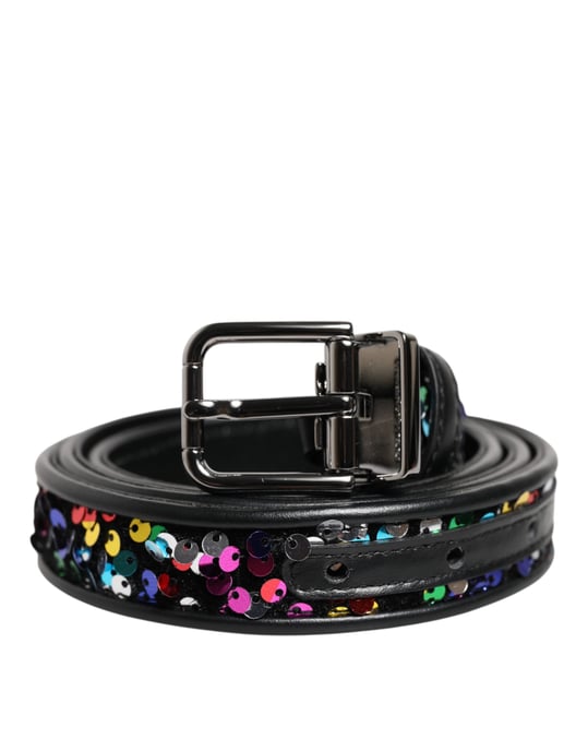 Dolce & Gabbana Zwarte Pailletten Versierde Metalen Gespsluiting Riem - Image 2