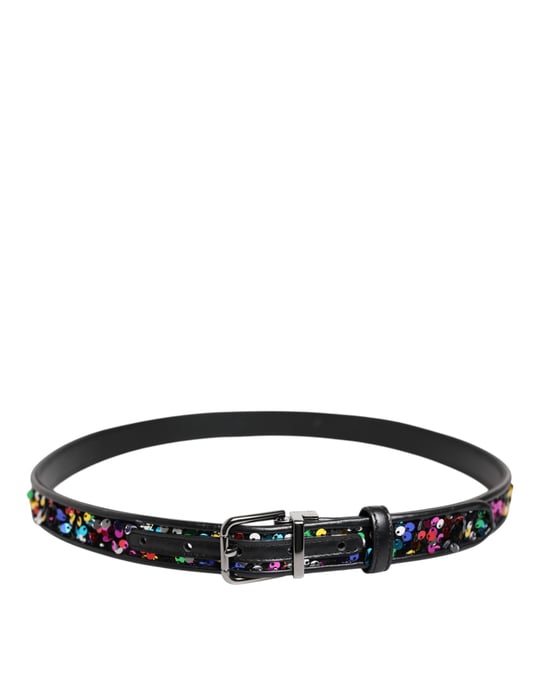 Dolce & Gabbana Zwarte Pailletten Versierde Metalen Gespsluiting Riem - Image 3