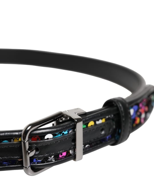 Dolce & Gabbana Zwarte Pailletten Versierde Metalen Gespsluiting Riem - Image 4