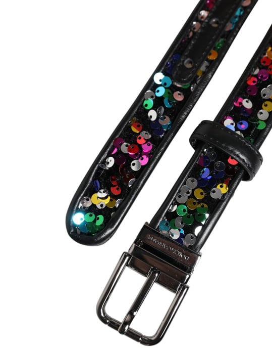 Dolce & Gabbana Zwarte Pailletten Versierde Metalen Gespsluiting Riem - Image 6