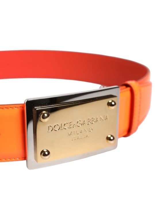 Dolce & Gabbana Oranje Gouden Toon Metaal Logo Gesp Riem - Image 4