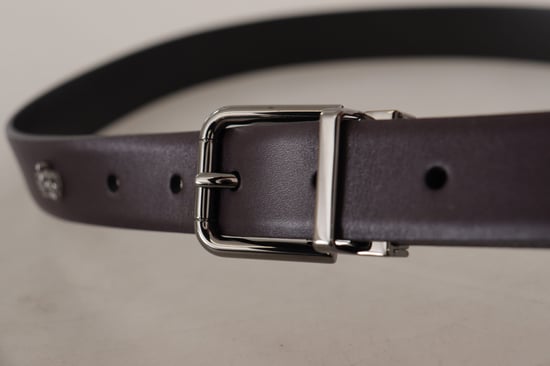 Dolce & Gabbana Donkerpaarse Leren Doos Borchia Metalen Gesp Riem - Image 4