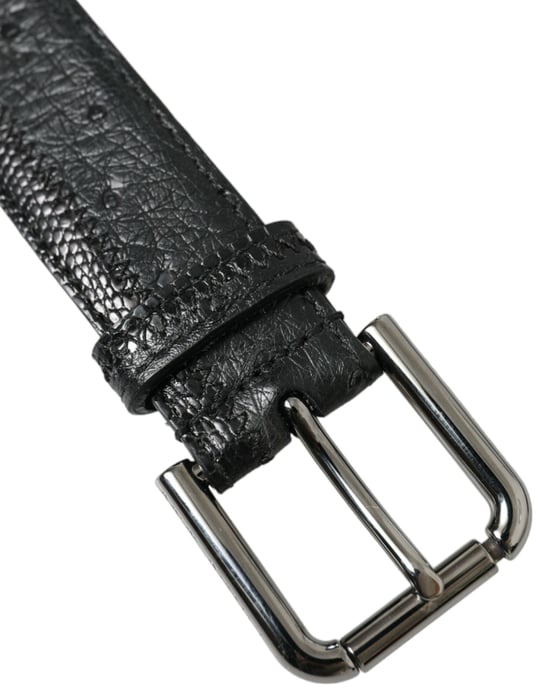 Dolce & Gabbana Zwarte Exotische Leren Riem met Zilveren Metalen Gesp - Image 5