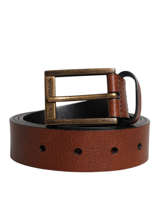 Dolce & Gabbana Bruine Kalfsleren Klassieke Metalen Gesp Riem - Image 2