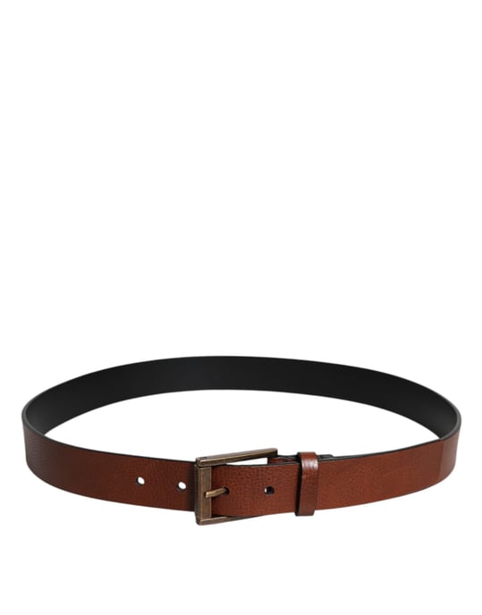 Dolce & Gabbana Bruine Kalfsleren Klassieke Metalen Gesp Riem - Image 3
