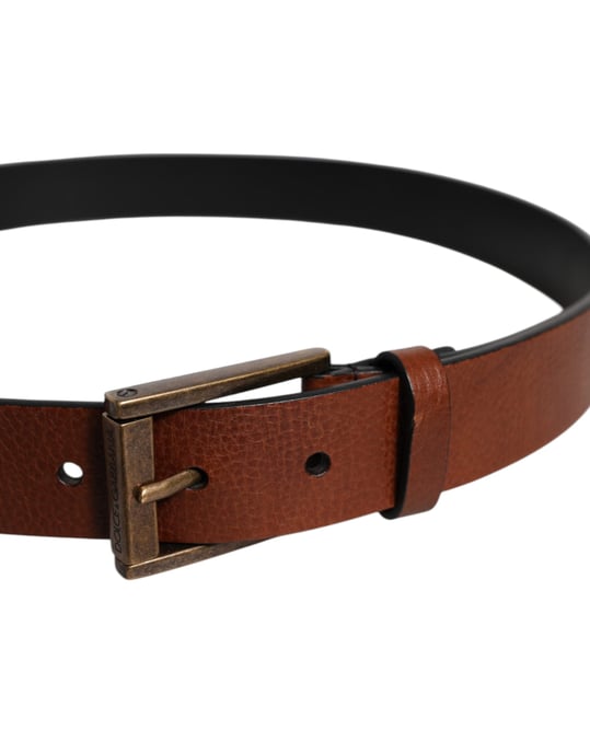 Dolce & Gabbana Bruine Kalfsleren Klassieke Metalen Gesp Riem - Image 4