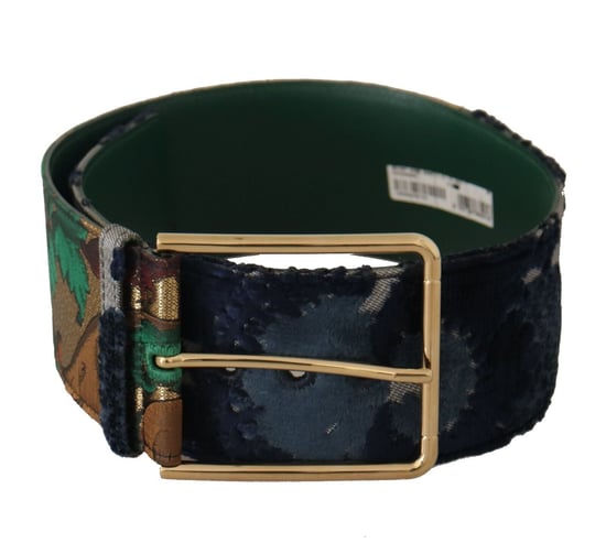 Dolce & Gabbana Groene Jaquard Geborduurde Leren Gouden Metalen Riem - Image 1